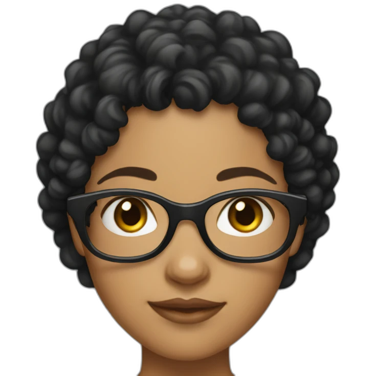 Young adult mixed girl with short black curly hair and glasses. emoji