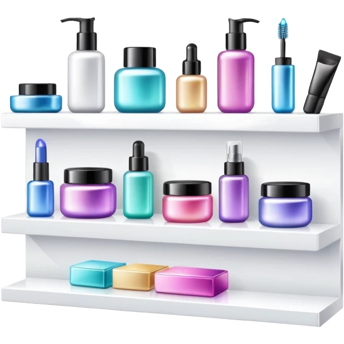 a white shelf with few beauty products and sparkles emoji