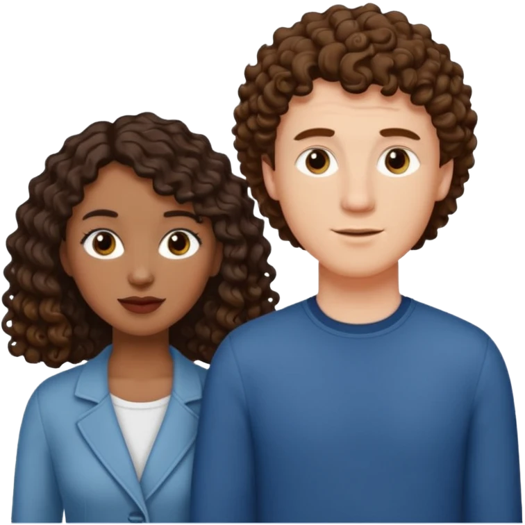 Interracial couple, taller white male with short medium brown hair, shorter mixed toned woman with long curly dark brown hair  emoji