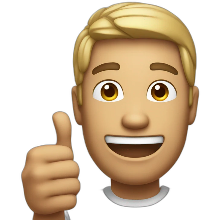male character with a facial expression that conveys intelligence and technical skills, while making a thumbs-up gesture to indicate approval emoji