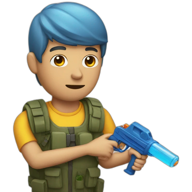 A man holds a water gun to his head emoji