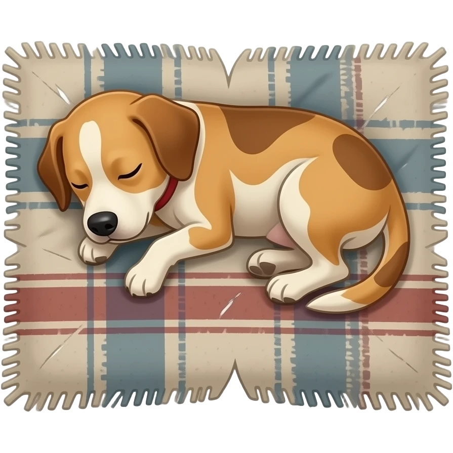 Cachorro sujo dormindo em cobertor surrado esfarrapado emoji