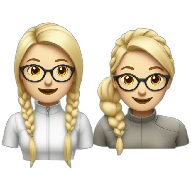 two nordic women designers being jolly, one with a ponytail and the other with medium short hair and glasses emoji