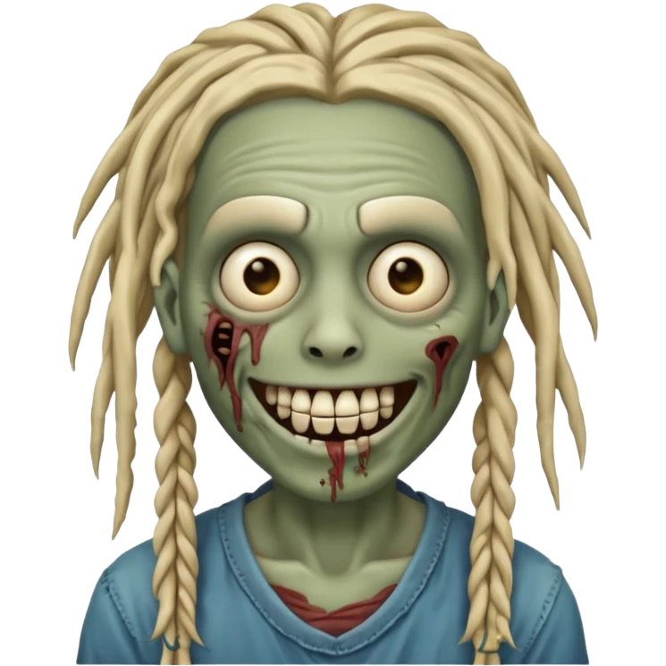 zombie with dreads with braces smiling emoji