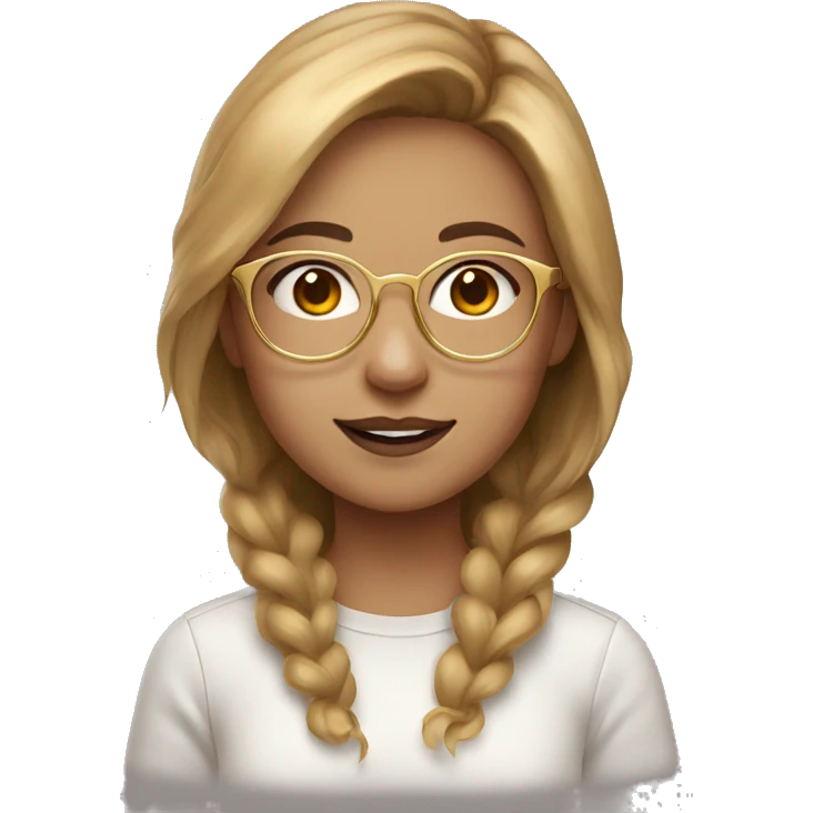 a girl with light brown hair and round glasses with golden frames emoji