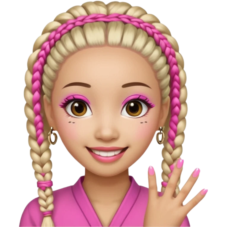 Une chinoise en Corée-du-Sud avec des faux ongles roses et des faux cils et des tresses africaines emoji