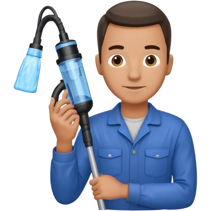 técnico de limpieza hombre sujetando la boquilla de una aspiradora de agua emoji