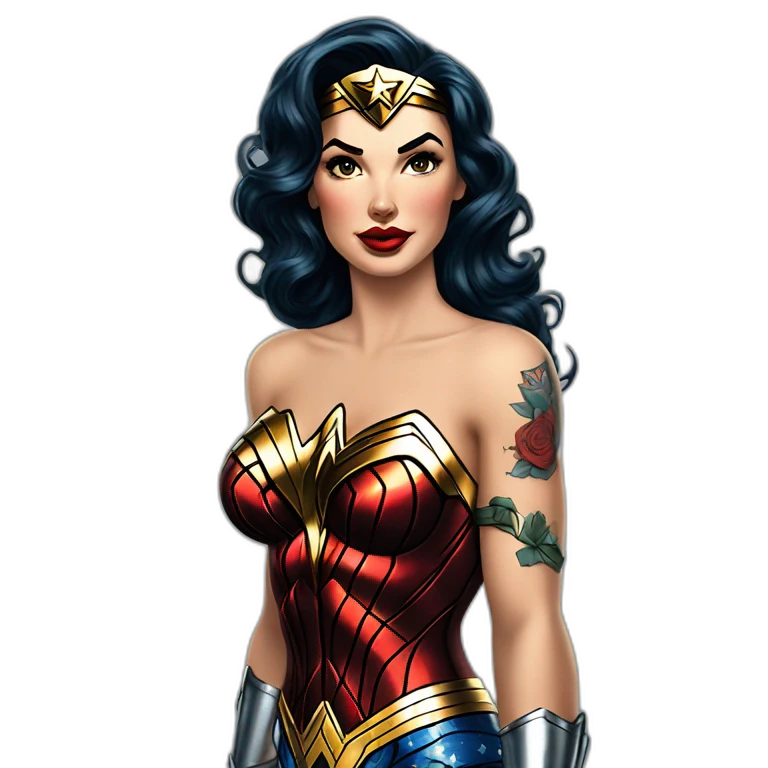 Wonder Woman en pinup avec des tatouages  emoji