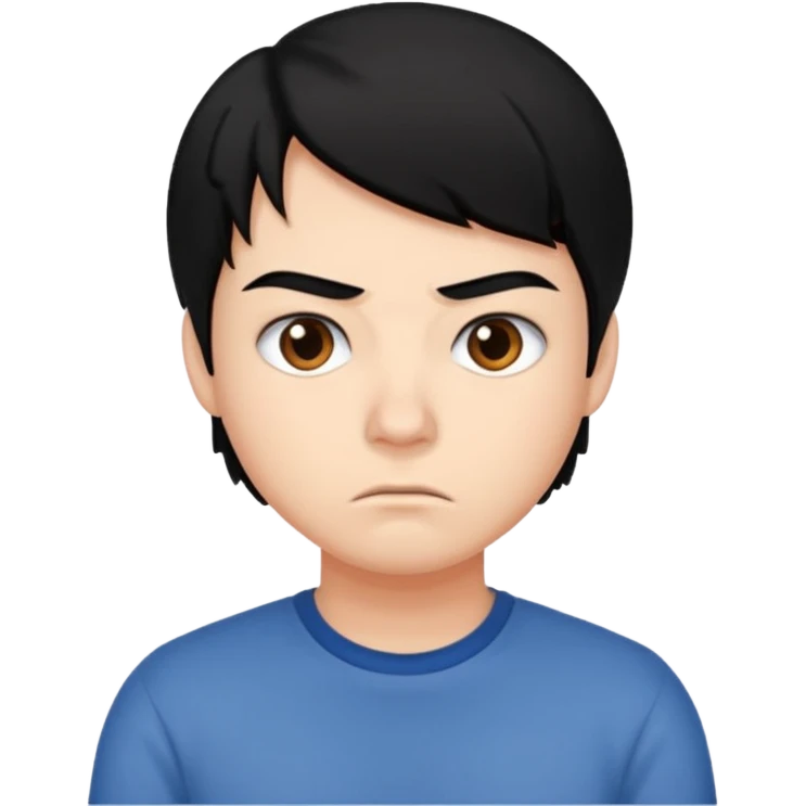 college student with annoyed face , black hair emoji