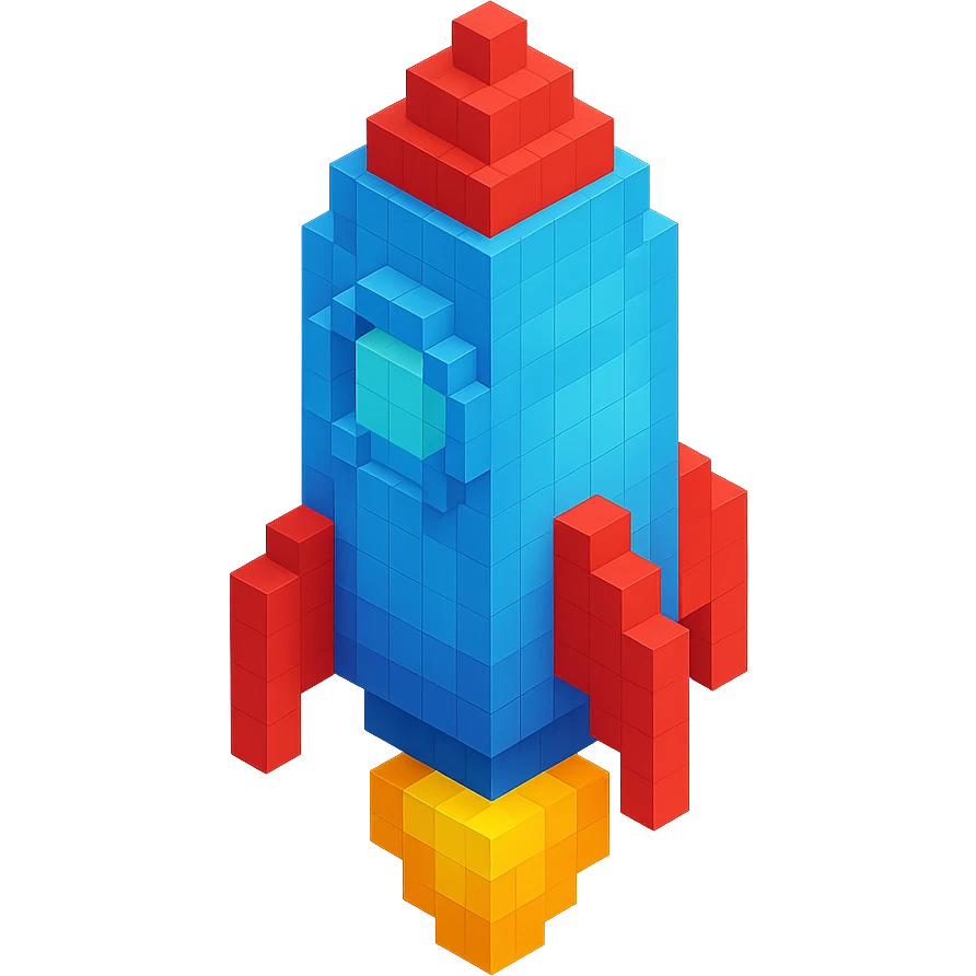 voxel style rocket ship, isometric view emoji