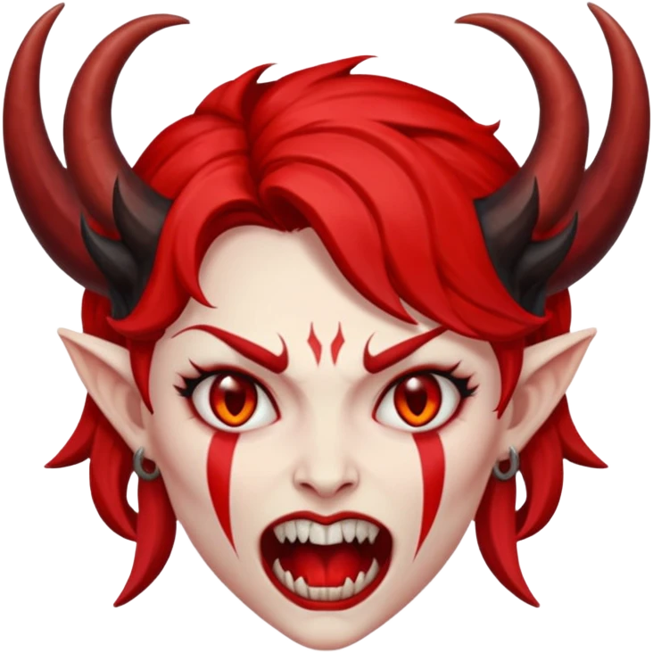 Diablo IV emoji inspired by Lilith from Diablo IV, demonic features, red and black color scheme, expressive face emoji