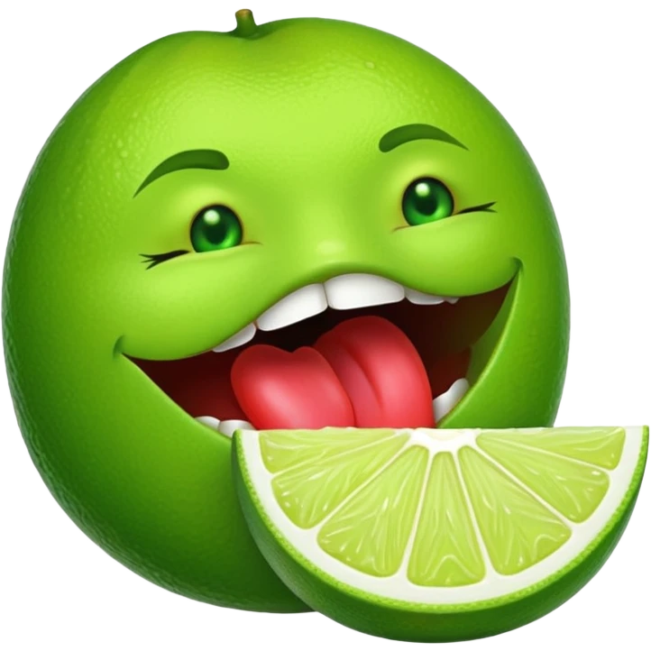 Lime colored lips with green colored lipstick biting a lime emoji
