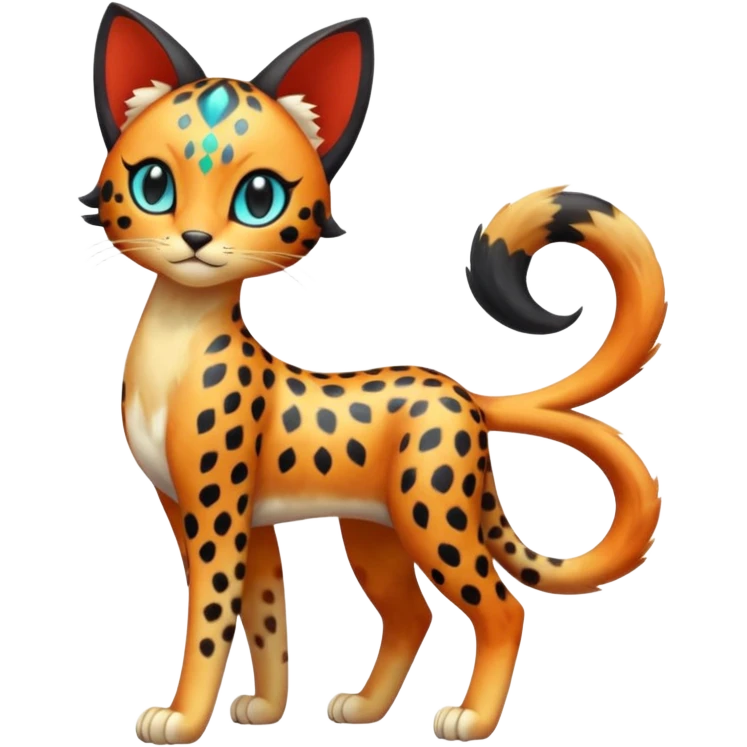 Colorful exotic esoteric patterned Gradients-colored realistic elegant lanky feminine cute pretty  Liepard-Litten-Meloetta-Sprigatito-Pokémon-fusion-creature (full body) emoji
