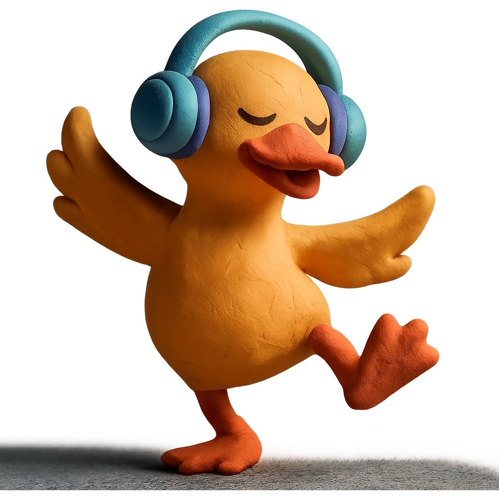 duck dancing to dubstep with headphones emoji