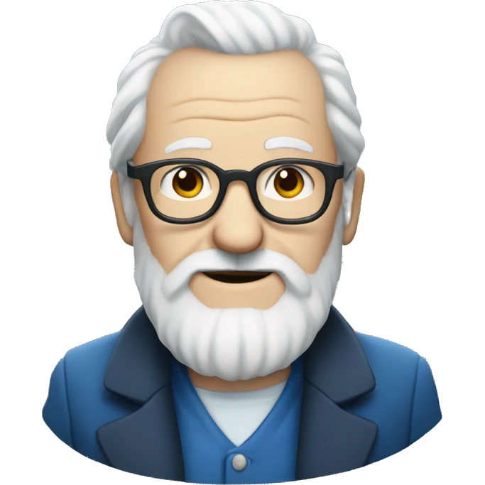 White old man with long white beard and glasses and white shirt and blue jacket emoji