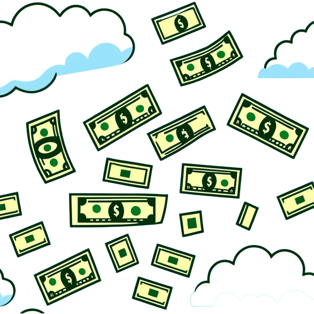 money rain, dollar bills falling from clouds emoji