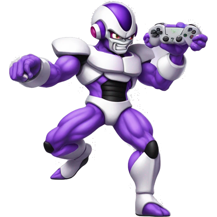 Purple Frieza holding a ps5 controller, iOS style emoji  emoji