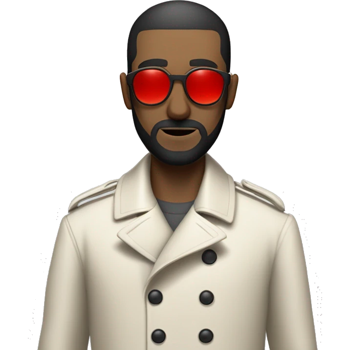 <excerpt>
A 1930s white man with real buzz cut Black hair, beard stubble donning small red tinted sun glasses in a dirty white trench coat, is serious.
</excerpt> emoji
