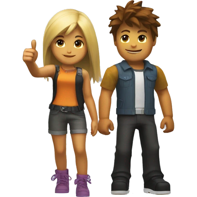 Roblox boy and girl standing together giving a thumbs up emoji