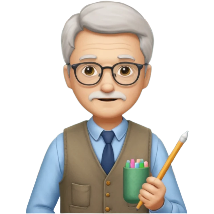 Man teacher: old, wearing vest, wearing glasses, hold chalk on their hand emoji