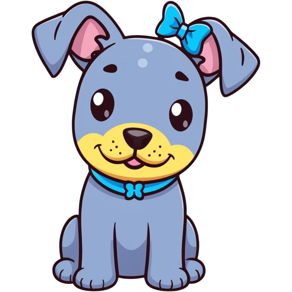 Blue Great Dane dog with a sparkly bow on its ear, cheerful expression emoji