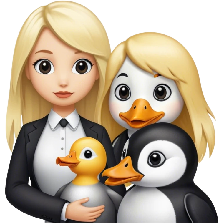 Duck with blonde human hair and penguin with blonde human hair emoji