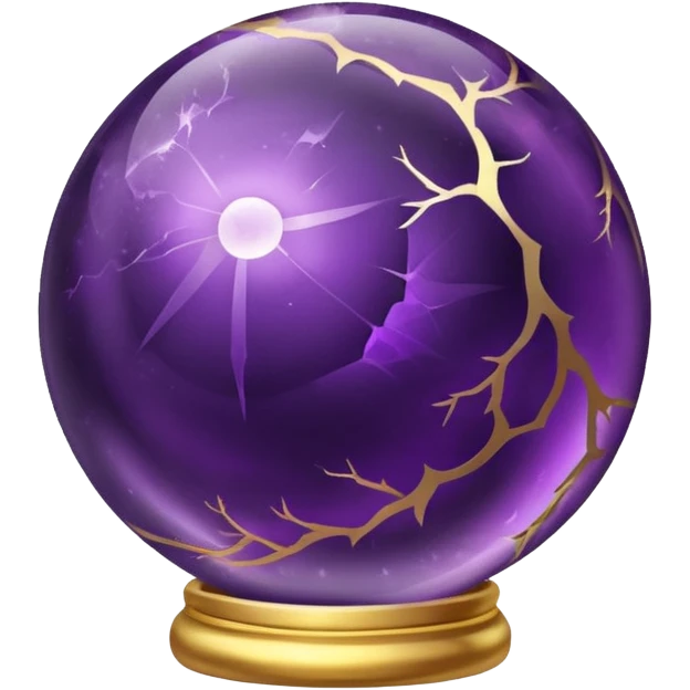 Floating glowing amethyst crystal smooth glossy shiny ball sphere floating in the air  with gold cracks patterns on jt emoji