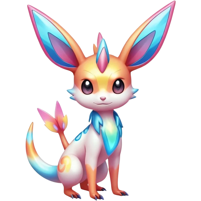 Colorful Shiny Exotic Victini-Salandit-Aurorus-Sylveon-Fakémon-hybrid-creature (full body)  emoji
