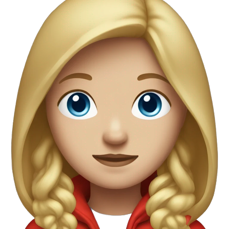 girl with blondeish brownish hair with blue eyes and a red hoodie emoji