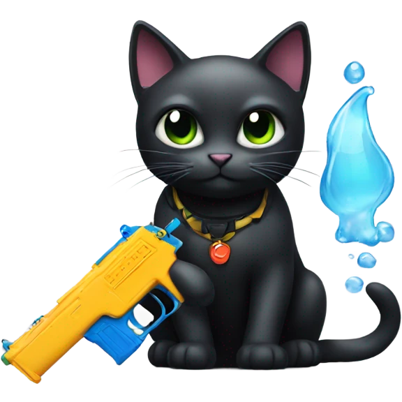 Black cat with a water gun emoji