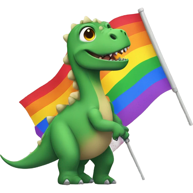 Dinosaur holding a pride flag emoji