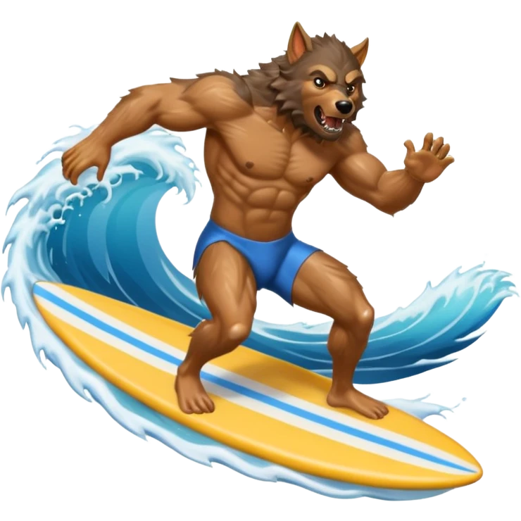 A werewolf surfing two different waves emoji