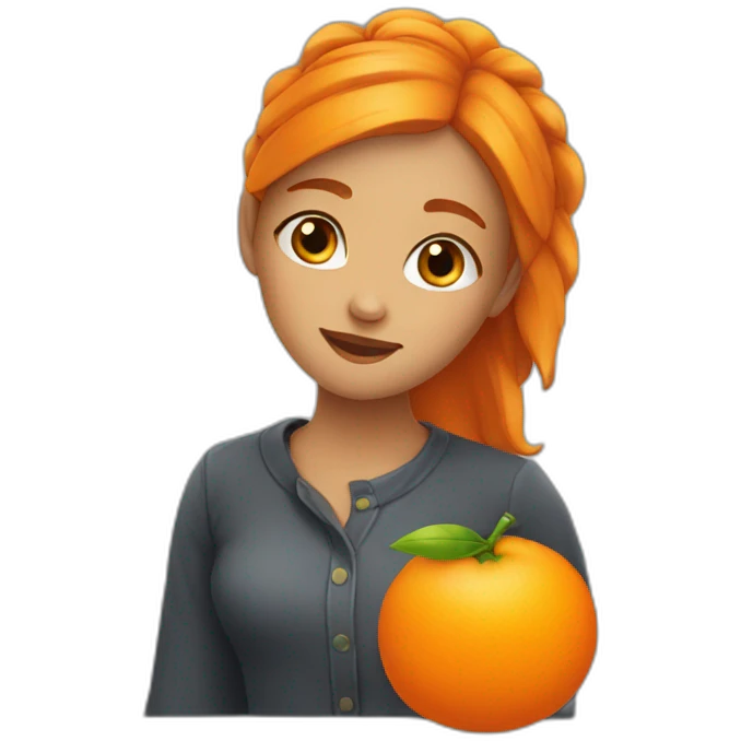 A cute girl with an orange on its head emoji