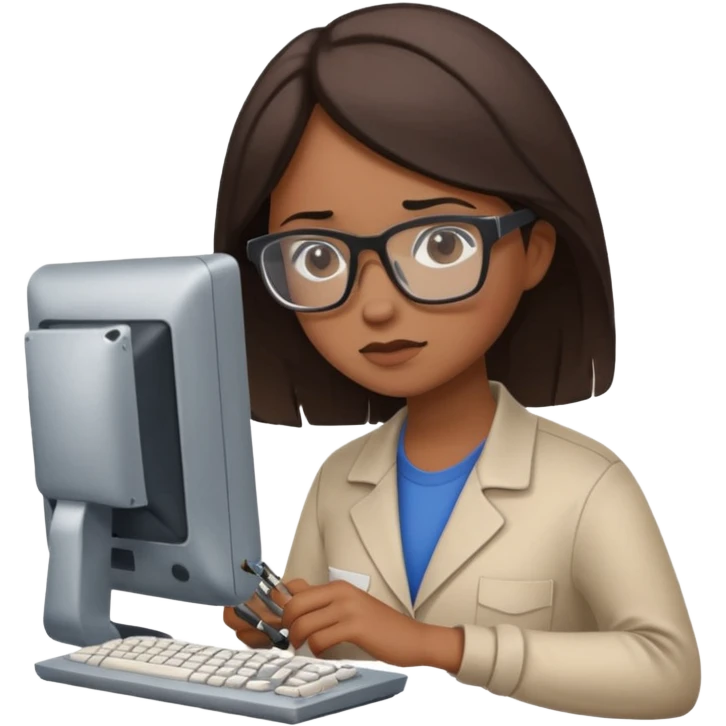 female computer technician fixing damaged computer emoji