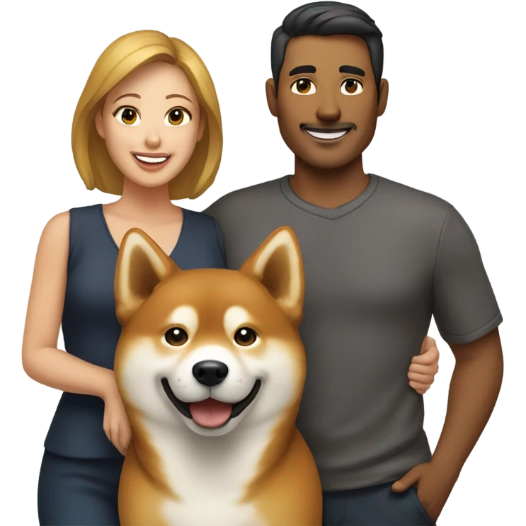 A man and his wife holding their Shiba Inu dog  emoji