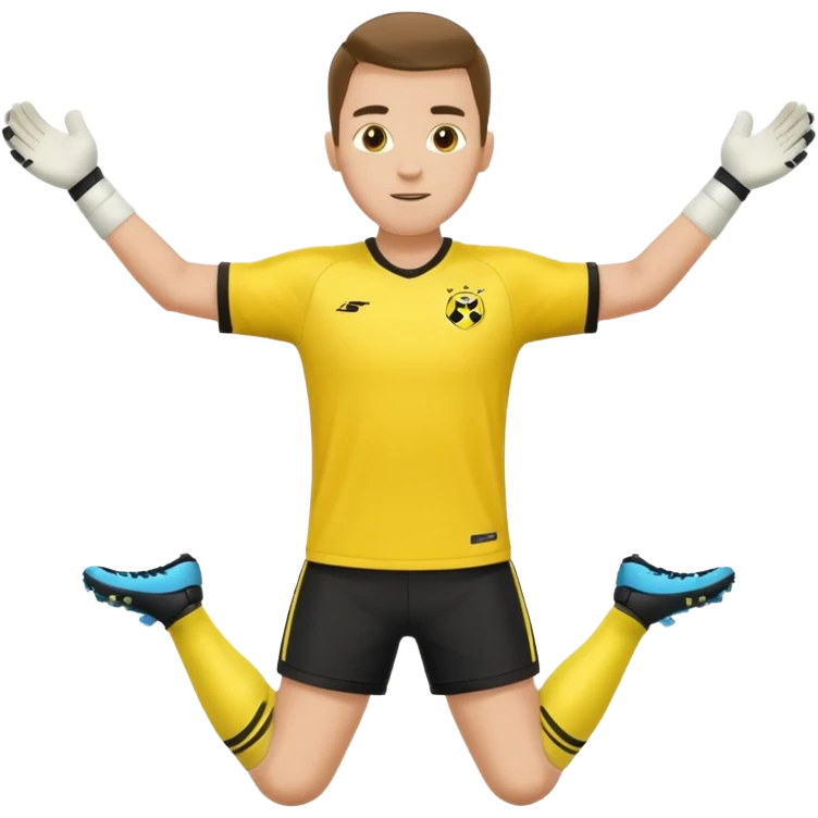 soccer goalkeeper yellow shirt, shorts football boots arms out emoji