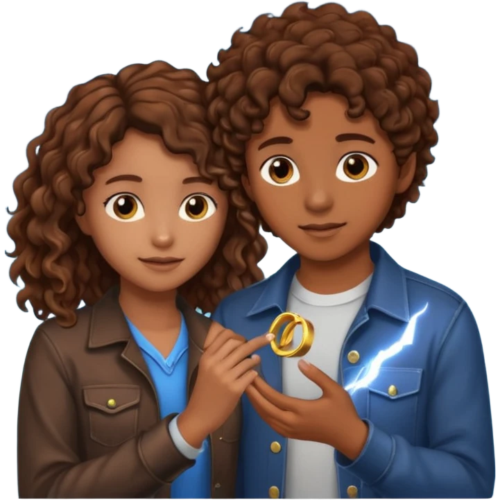 a 15 year old girl with brown curly hair but she has lightnings in it with a brown haired boy who gave her a promise ring emoji