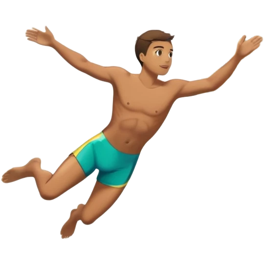 The background features rugged cliffs, clear blue water, and a bright sky, emphasizing the excitement and danger of the sport with a sense of freedom and adventure. A diver mid-air, plunging from a high cliff into the sparkling ocean below.  emoji