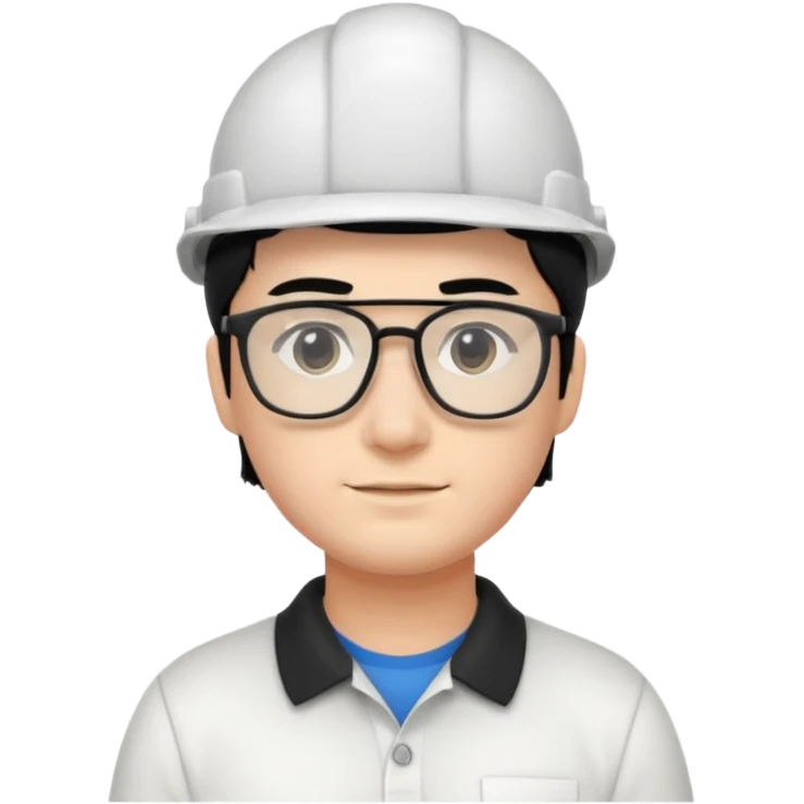 engineer wearing white polo, black hair with headgear emoji