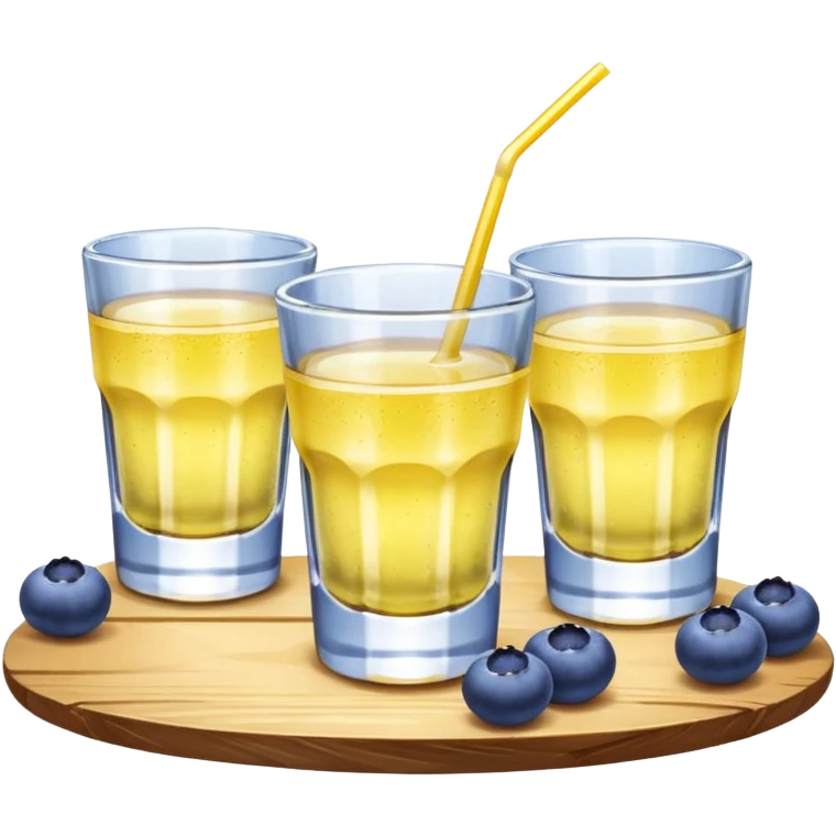Four shot glasses with blueberry lemon drop in them  emoji