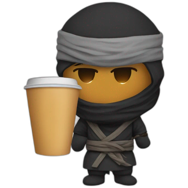 Ninja con café y flow emoji