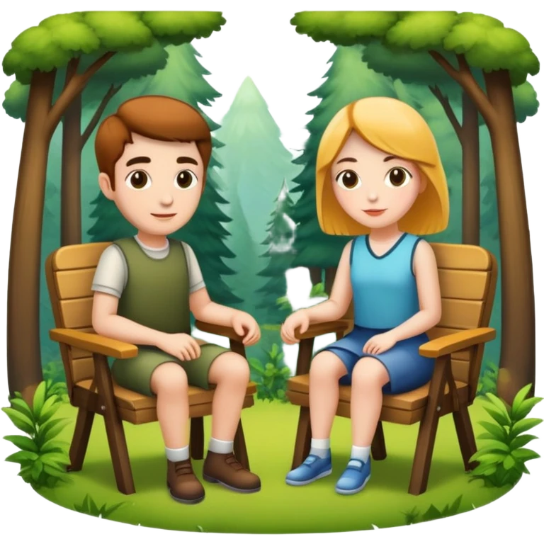 Two people sitting on chairs in the forest emoji