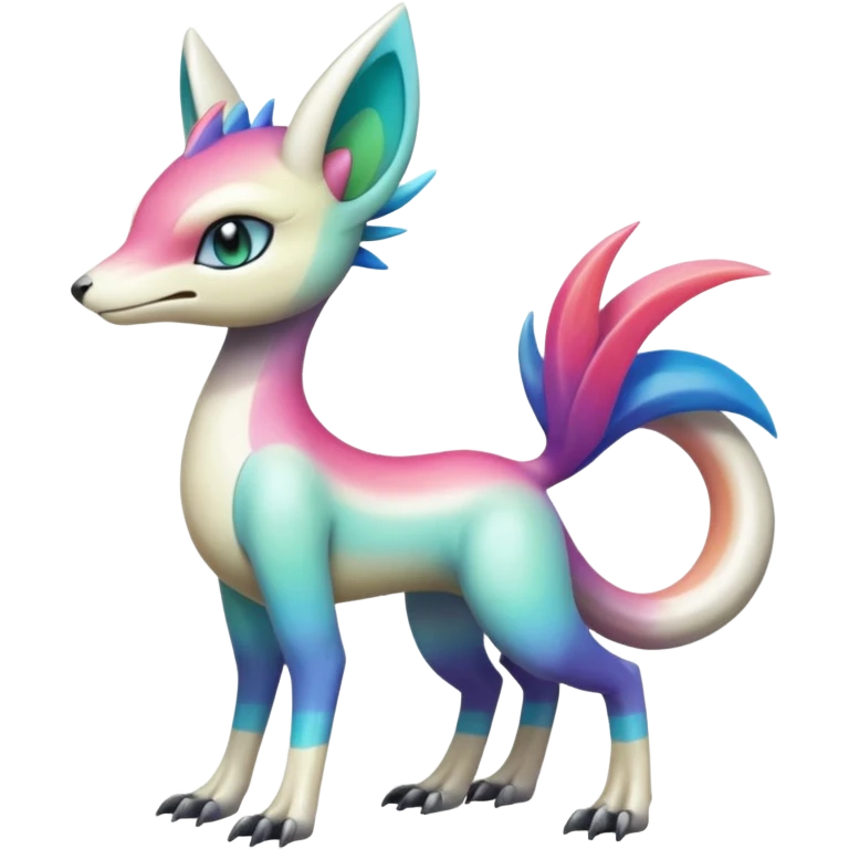 Colorful gradients-colored Meloetta-Sergal-Palkia-hybrid-fusion-Fakémon-creature, full body emoji