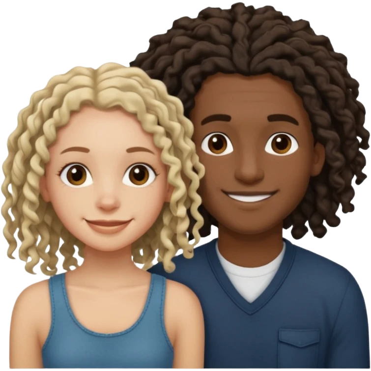 White boyfriend with medium wavy to curly hair with a black girlfriend with shoulder length thin curly dreadlocks emoji