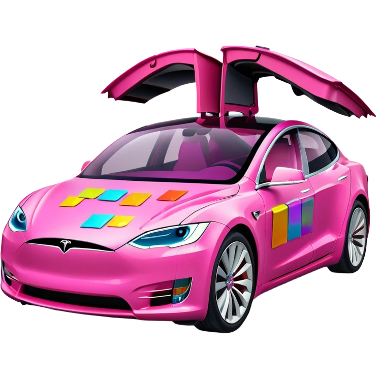 Pink Tesla with stickers on it emoji