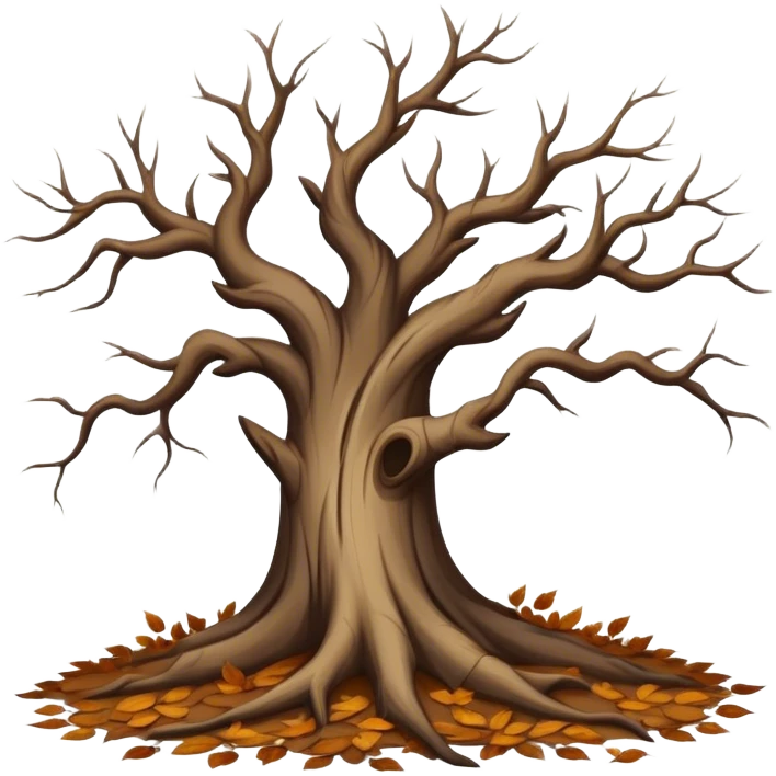 leafless old tree with pile of low leaves little emoji