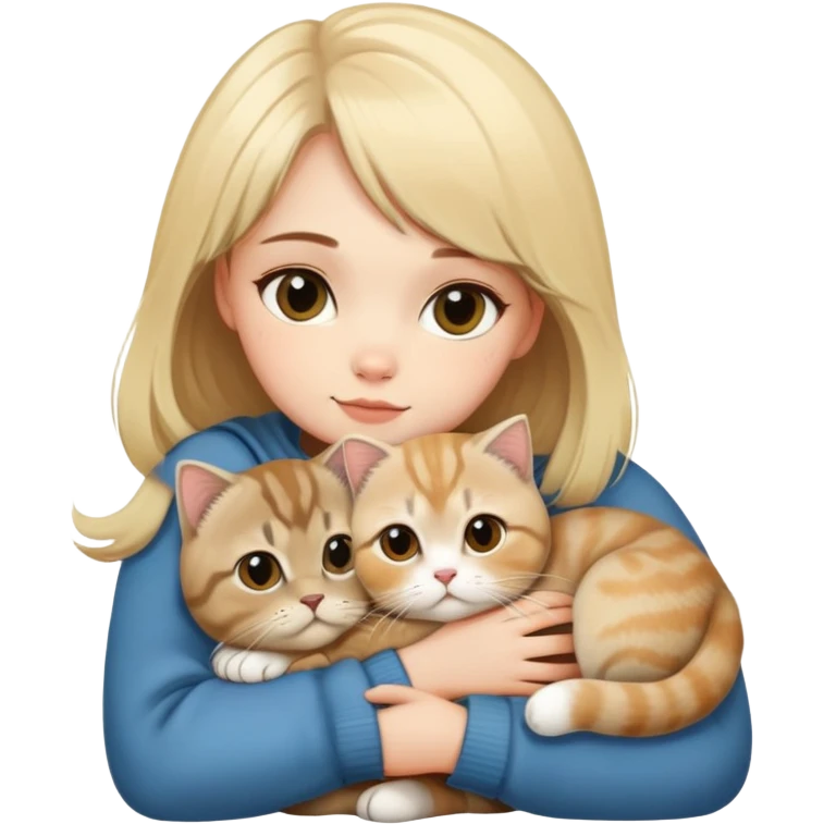 blonde girl  snuggling 3 color scottish fold cat  emoji