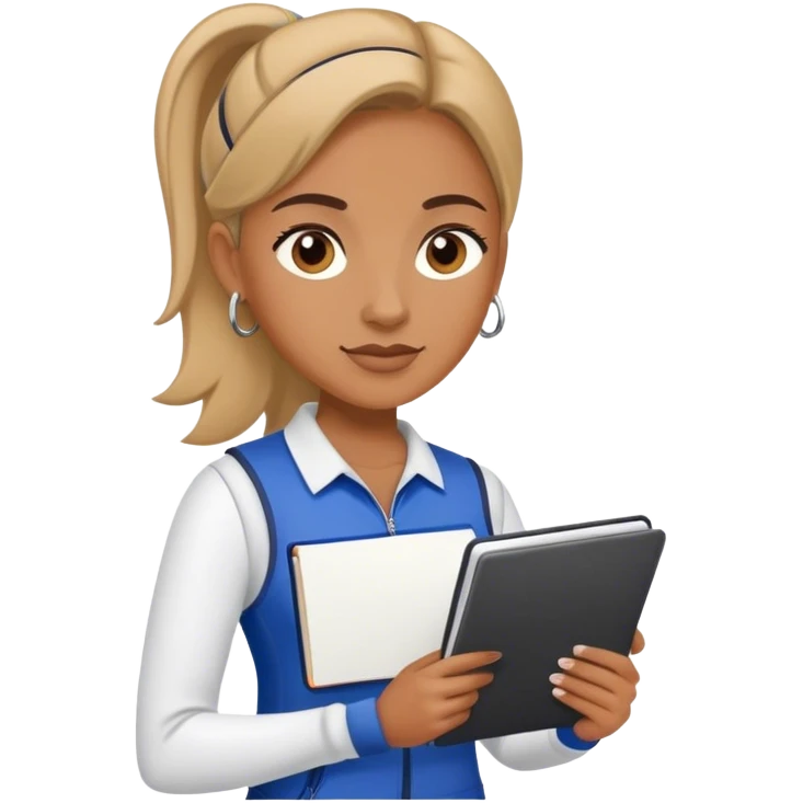  female sport coach with coach wear and holding a notebook emoji