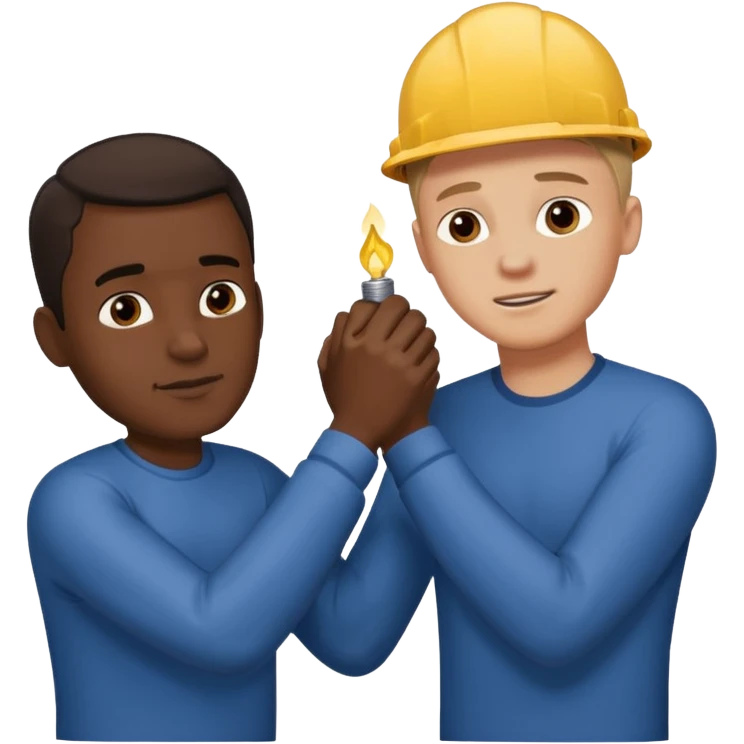 Muestra a dos personas. Uno de pie, alcanzando y firmemente halando hacia arriba a la otra persona que está agachada o en un agujero/grieta. Sus manos están entrelazadas en un agarre fuerte. El enfoque debe ser claro: un hombre ayuda a otro a levantarse o salir de una situación peligrosa. emoji