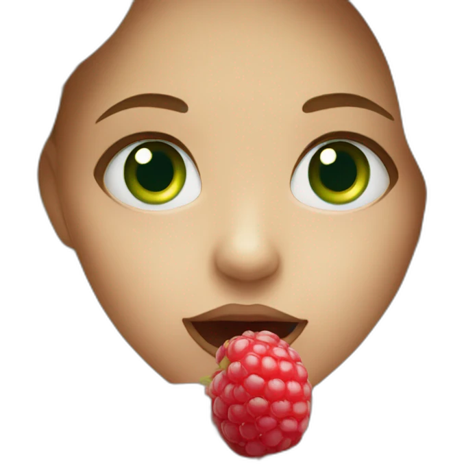 Girl with green eyes eating Raspberry emoji